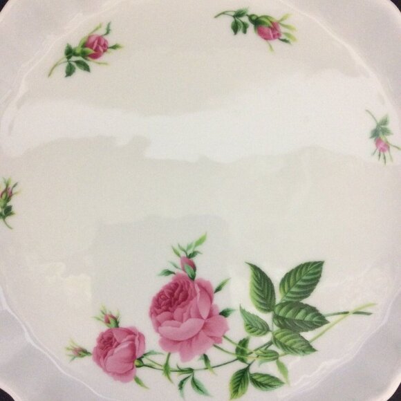 Pie Dish 9" Bakeware White Pink Roses Scalloped Edges Christine Holm - Picture 6 of 12